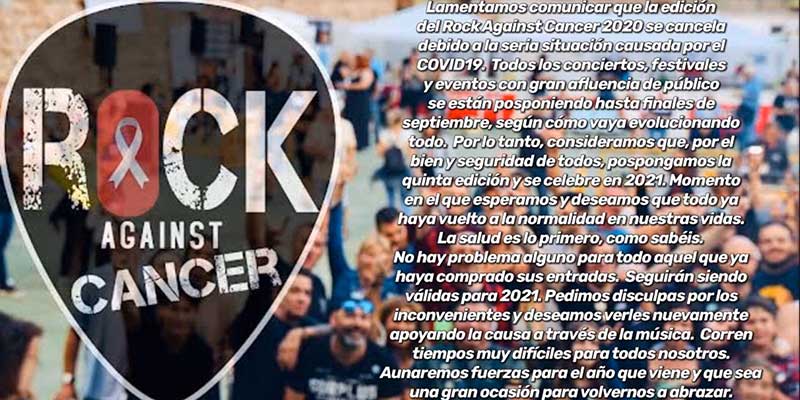 Se cancela la quinta edición del evento Rock Against Cancer