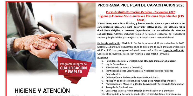 El CIAJ ofrece un curso gratuito  de higiene y atención sanitaria domiciliaria a personas dependientes