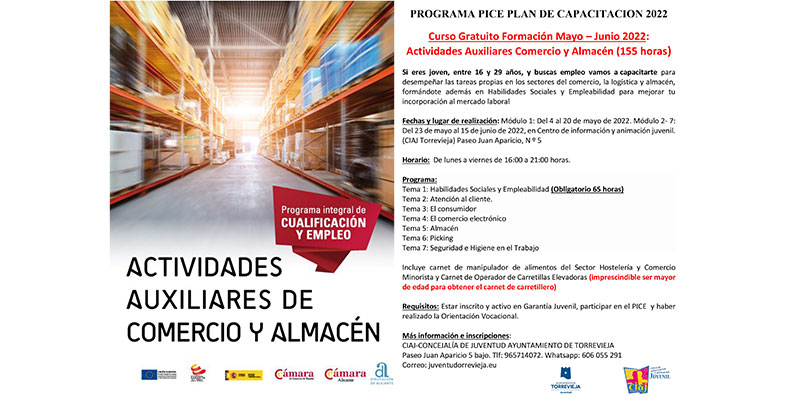 Juventud organiza un curso de auxiliar de comercio y almacén para jóvenes inscritos en Garantía Juvenil