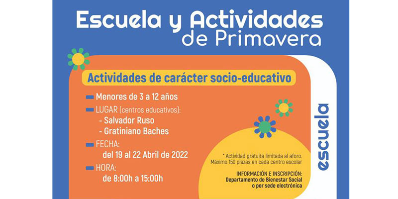 El Ayuntamiento pone en marcha la Escuela de Primavera, destinada a niños de 3 a 12 años