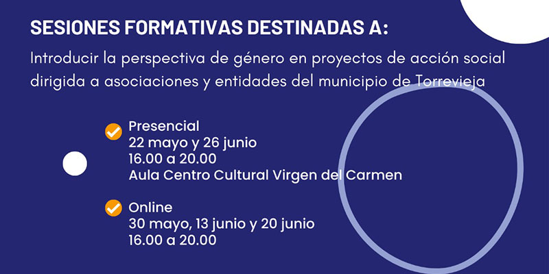Bienestar Social impartirá sesiones formativas para introducir la perspectiva de género en proyectos de acción social