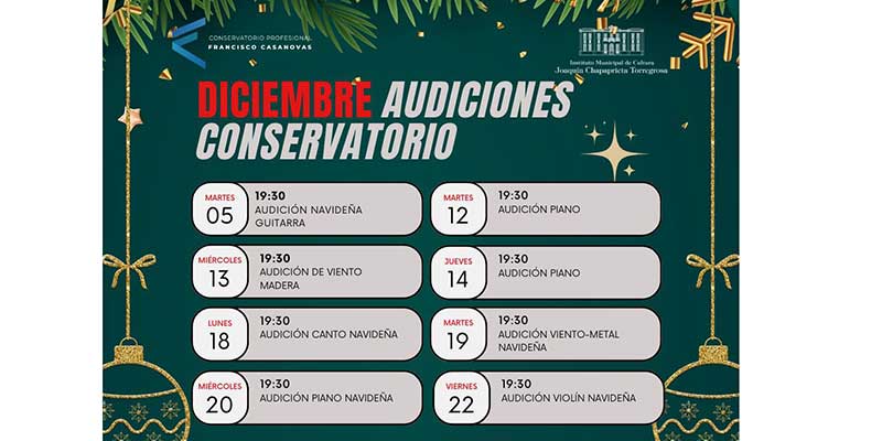 El Conservatorio programa ocho audiciones navideñas en diciembre
