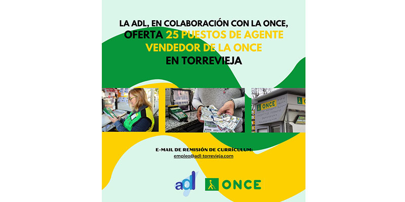La ADL en colaboración con la ONCE, oferta 25 puestos  de agente de vendedor de la once en Torrevieja