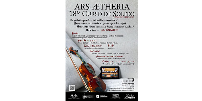 El próximo sábado 26 de octubre arrancará el 18º curso de solfeo para adultos Ars Ætheria