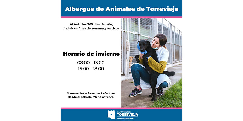Nuevo horario del albergue municipal de animales del Ayuntamiento de Torrevieja