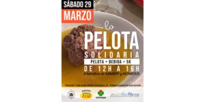 Cartel de La Pelota Solidaria con plato de caldo con pelota, organizado por la Cofradía Gastronómica del Cocido con Pelotas de Torrevieja a beneficio de ASIMEPP y Asonevus