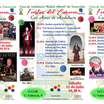 La Casa de Andalucía celebra del 11 al 13 de julio las Fiestas del Carmen
