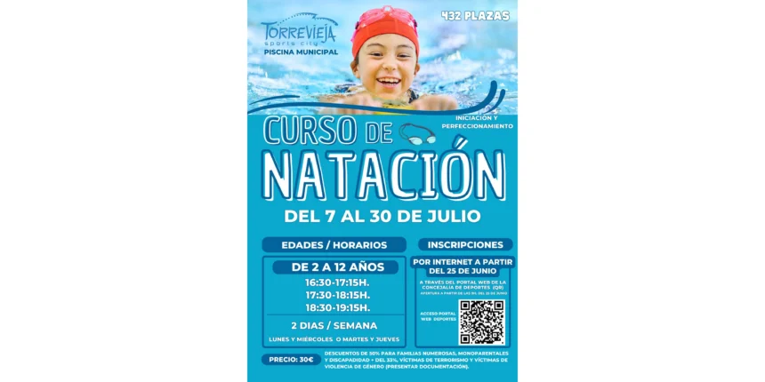 El 25 de junio se abre el plazo del curso de natación de verano 