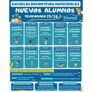 En septiembre comienzan las inscripciones para nuevos alumnos de las Escuelas Deportivas Municipales