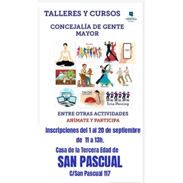 Del 1 al 20 de septiembre se abre el plazo de inscripción de los talleres y cursos de la Concejalía de Gente Mayor