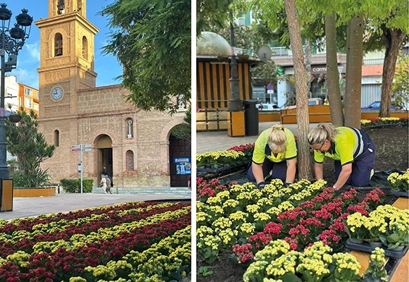 va3433-jardines La plaza de la Constitución se viste con las banderas florales de la Comunitat Valenciana y España