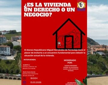 Cartel de la charla-coloquio sobre el acceso a la vivienda en Torrevieja organizada por el Ateneo Republicano