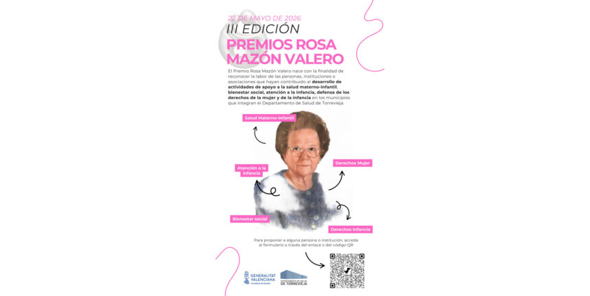 va3445-premios-rosa-mazon-valero-2026-torrevieja.jpg Cartel de la III edición de los Premios Rosa Mazón Valero del Departamento de Salud de Torrevieja.
