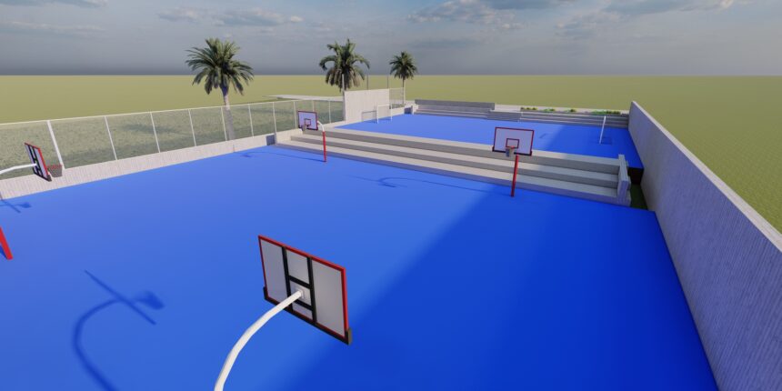 Modelo de pista de futbol y cancha de baloncesto
