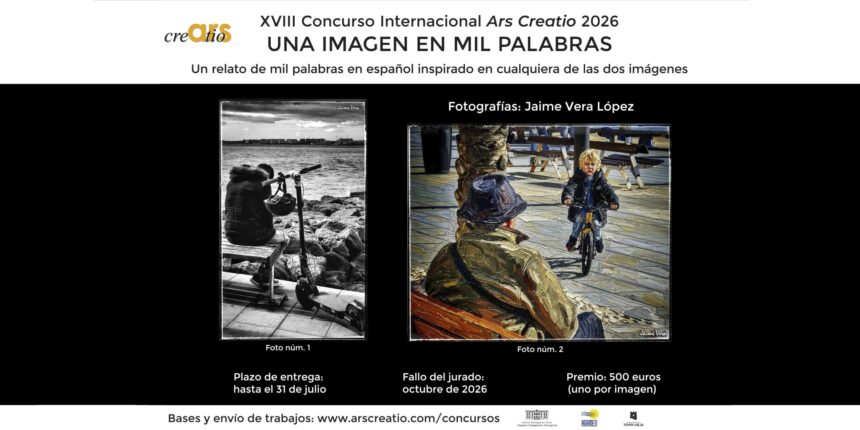 Cartel del XVIII Concurso Internacional Ars Creatio 2026 con las fotografías de Jaime Vera López