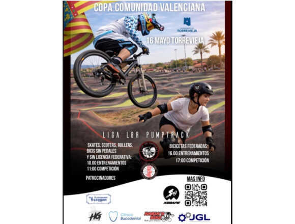 Cartel del evento de pumptrack en Torrevieja con competición de BMX y deportes urbanos