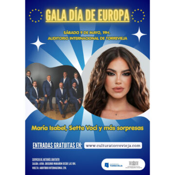 Cartel de la Gala del Día de Europa 2026 en Torrevieja con María Isabel en el Auditorio Internacional