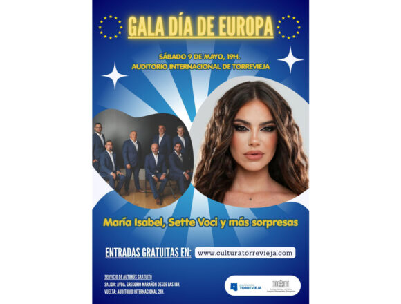 Cartel de la Gala del Día de Europa 2026 en Torrevieja con María Isabel en el Auditorio Internacional