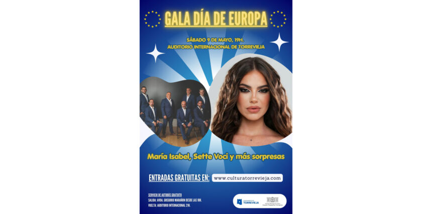 Cartel de la Gala del Día de Europa 2026 en Torrevieja con María Isabel en el Auditorio Internacional