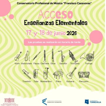 Cartel informativo del Conservatorio Profesional de Música “Francisco Casanovas” sobre las pruebas de acceso a Enseñanzas Elementales para junio de 2026