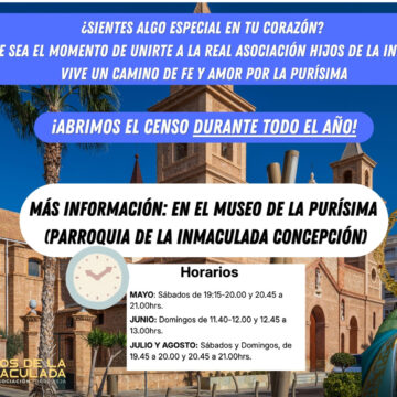 Cartel informativo de la apertura del censo para nuevos socios de Hijos de la Inmaculada en Torrevieja