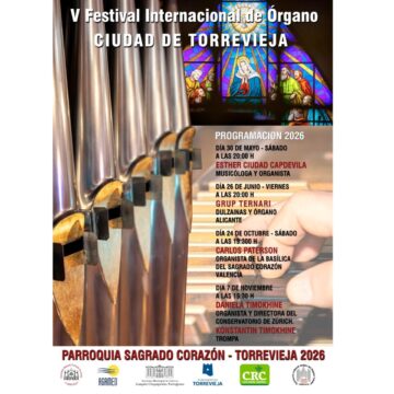 Cartel oficial del V Festival Internacional de Órgano "Ciudad de Torrevieja" con la programación de conciertos para el año 2026