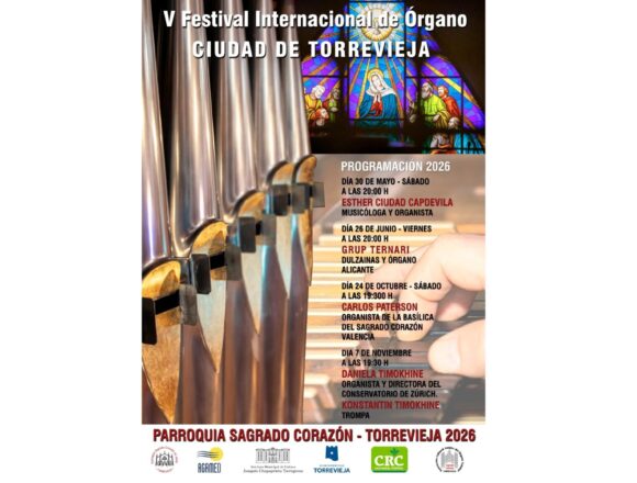 Cartel oficial del V Festival Internacional de Órgano "Ciudad de Torrevieja" con la programación de conciertos para el año 2026