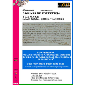Cartel de la conferencia sobre la historia de las salinas de Torrevieja organizada por Ars Creatio