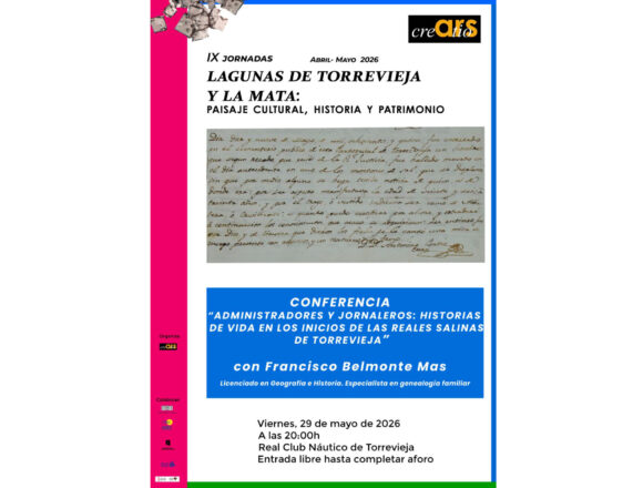 VA3465-012-conferencia-salinas-torrevieja.jpg Cartel de la conferencia sobre la historia de las salinas de Torrevieja organizada por Ars Creatio
