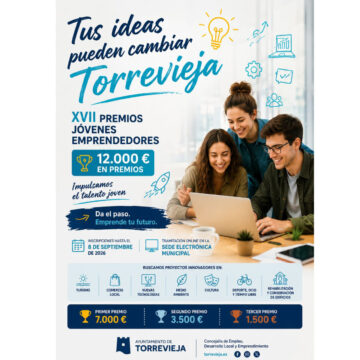 Cartel de la XVII edición de los Premios Jóvenes Emprendedores de Torrevieja con 12.000 euros en premios