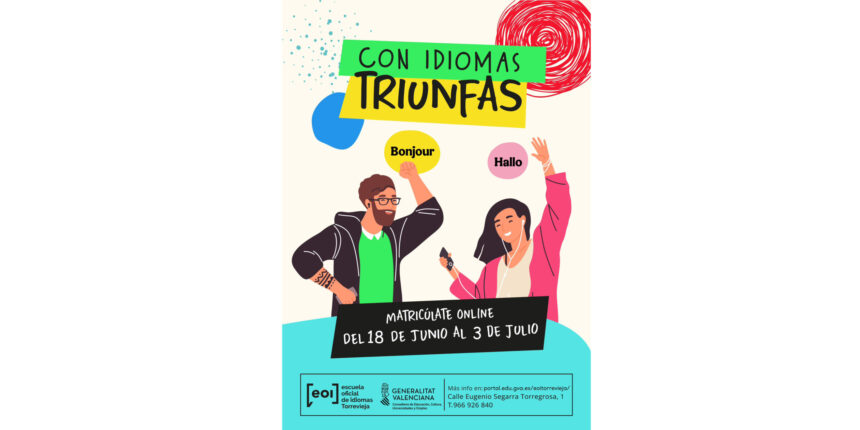 Cartel de inscripciones de la Escuela Oficial de Idiomas de Torrevieja para el curso 2026/2027