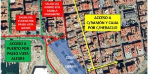 Desvío de tráfico en el paseo de la Libertad por las obras del puerto de Torrevieja
