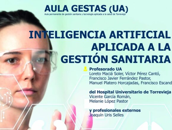 Cartel del curso de inteligencia artificial aplicada a la gestión sanitaria de la Universidad de Alicante en Torrevieja.